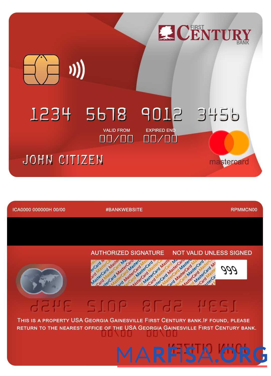 Blank USA Georgia Gainesville First Century bank mastercard real example
